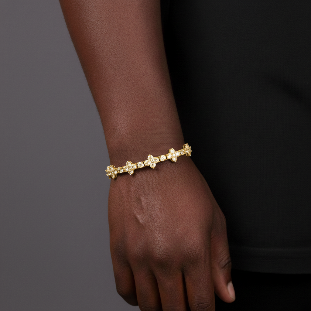 3MM Moissanite Tennis Cross Bracelet - 18K Gold