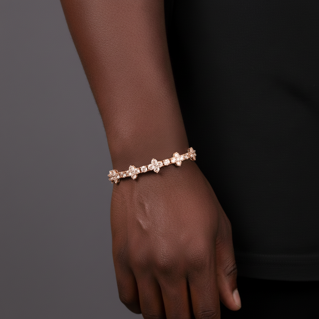 3MM Moissanite Tennis Cross Bracelet - 18K Rose Gold
