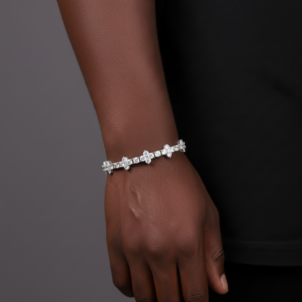 3MM Moissanite Tennis Cross Bracelet - Silver